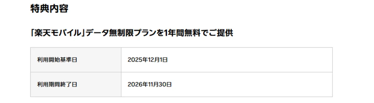 楽天モバイルの無料特典